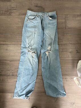 GRLFRND Light Blue Distressed Wide-Leg Jeans